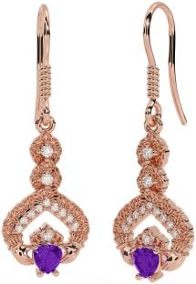 Diamante Amatista Rosa Oro Plata Claddagh céltico Trinidad Nudo Colgar Pendientes