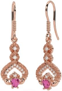 Diamante Rosa turmalina Rosa Oro Plata Claddagh céltico Trinidad Nudo Colgar Pendientes