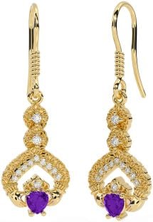 Diamante Amatista Oro Plata Claddagh céltico Trinidad Nudo Colgar Pendientes