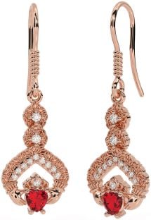 Diamante Rubí Rosa Oro Claddagh céltico Trinidad Nudo Colgar Pendientes