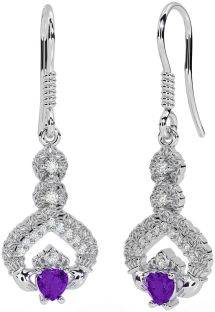 Diamante Amatista Plata Claddagh céltico Trinidad Nudo Colgar Pendientes