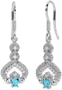 Diamante Aguamarina Plata Claddagh céltico Trinidad Nudo Colgar Pendientes