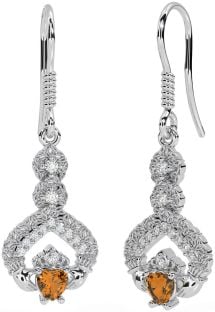 Diamante Citrino Plata Claddagh céltico Trinidad Nudo Colgar Pendientes