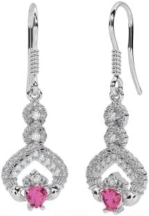 Diamante Rosa turmalina Plata Claddagh céltico Trinidad Nudo Colgar Pendientes