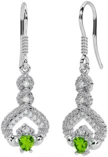 Diamante Peridoto Plata Claddagh céltico Trinidad Nudo Colgar Pendientes