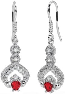 Diamante Rubí Plata Claddagh céltico Trinidad Nudo Colgar Pendientes