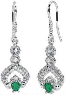 Diamante Esmeralda Blanco Oro Claddagh céltico Trinidad Nudo Colgar Pendientes