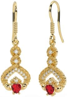 Diamante Rubí Oro Claddagh céltico Trinidad Nudo Colgar Pendientes