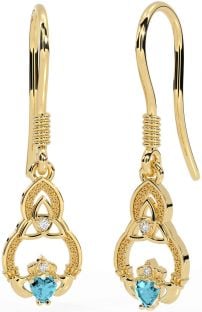 Diamante Aguamarina Oro Plata Claddagh céltico Trinidad Nudo Colgar Pendientes