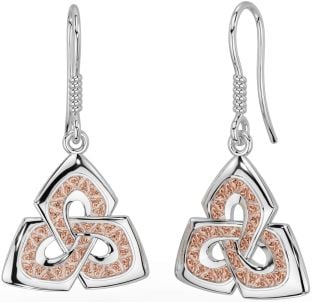 Rose Gold Silver Celtic Trinity Knot Dangle Earrings