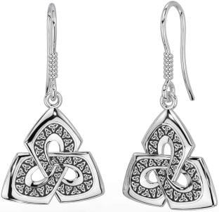 Silver Black Rhodium Celtic Trinity Knot Dangle Earrings