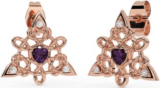 Diamond Alexandrite Rose Gold Silver Celtic Trinity Knot Stud Earrings