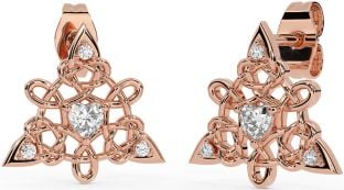 Diamond Rose Gold Silver Celtic Trinity Knot Stud Earrings