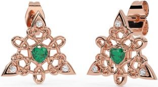 Diamond Emerald Rose Gold Silver Celtic Trinity Knot Stud Earrings