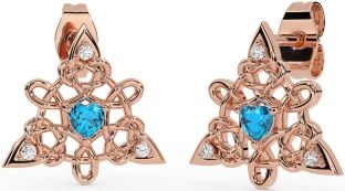 Trandafir de topaz diamant Nod Celtic Trinity Aur Argint Cercei Stud