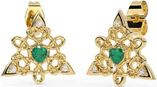 Diamond Emerald Gold Silver Celtic Trinity Knot Stud Earrings