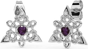 Diamond Alexandrite Silver Celtic Trinity Knot Stud Earrings