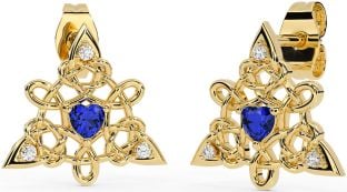 Diamond Sapphire Gold Celtic Trinity Knot Stud Earrings