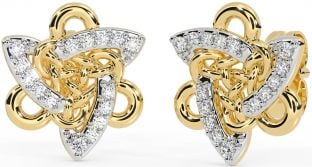 Diamond Gold Silver Celtic Trinity Knot Stud Earrings