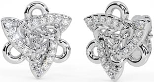 Diamond Silver Celtic Trinity Knot Stud Earrings