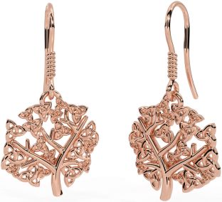 Rose Gold Silver Celtic Tree of Life Trinity Knot Dangle Earrings