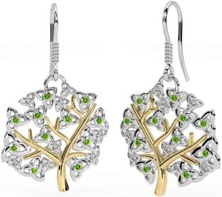 Péridot Or Argent celtique Arbre de Vie Trinité Noeud Pendre Des boucles d'oreilles