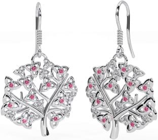 Rose Tourmalines Argent celtique Arbre de Vie Trinité Noeud Pendre Des boucles d'oreilles