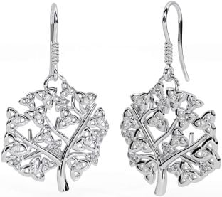 Diamant Blanc Or celtique Arbre de Vie Trinité Noeud Pendre Des boucles d'oreilles