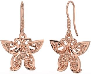 Rose Gold Silver Celtic Trinity Knot Butterfly Dangle Earrings