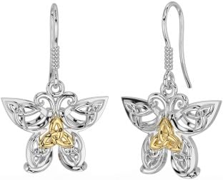 Gold Silver Celtic Trinity Knot Butterfly Dangle Earrings