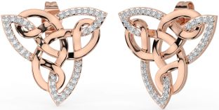 Diamond Rose Gold Silver Trinity Knot Stud Earrings