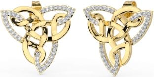 Diamond Gold Silver Trinity Knot Stud Earrings