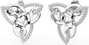 Diamond Silver Trinity Knot Stud Earrings