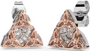 Diamant Weiß Rose Gold keltisch Dreieinigkeit Knoten Zucht Ohrringe