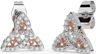 Diamant Weiß Rose Gold keltisch Dreieinigkeit Knoten Zucht Ohrringe