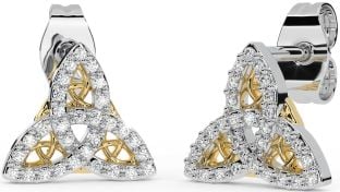 Diamant Blanc Jaune Or celtique Trinité Noeud Goujon Des boucles d'oreilles