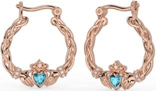 Diamant Aquamarin Rose Gold Silber keltisch Claddagh Perle Baumeln Ohrringe