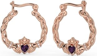 Diamond Alexandrite Rose Gold Silver Celtic Claddagh Pearl Dangle Earrings