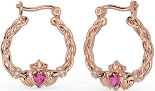 Diamant Roze Toermalijn Roos Goud Zilver Keltisch Claddagh Parel Bengelen Oorbellen