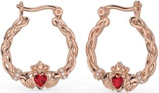 Diamant Rubin Rosa Guld Sølv Keltisk Claddagh Perle Dingle Øreringe