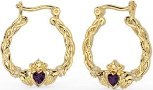 Diamond Alexandrite Gold Silver Celtic Claddagh Pearl Dangle Earrings