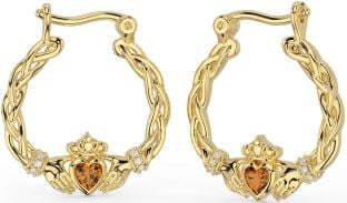 Diamond Citrine Gold Silver Celtic Claddagh Pearl Dangle Earrings