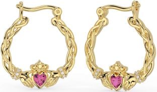 Diamant Rosa Turmalin Gold Silber keltisch Claddagh Perle Baumeln Ohrringe