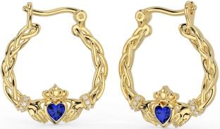 Diamond Sapphire Gold Silver Celtic Claddagh Pearl Dangle Earrings