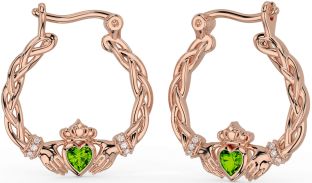 Diamante Peridoto Rosa Oro céltico Claddagh Perla Colgar Pendientes