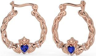 Diamant Saphir Rose Or celtique Claddagh perle Pendre Des boucles d'oreilles