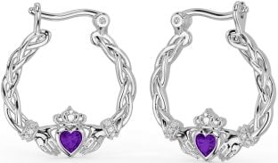 Diamant Amethist Zilver Keltisch Claddagh Parel Bengelen Oorbellen