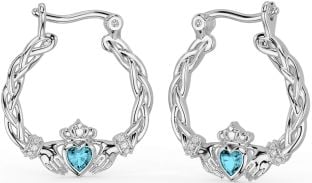 Diamant Acvamarin Argint Cercei cu perle celtice Claddagh