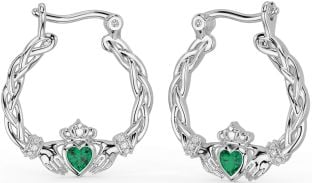 Diamant Emerald Strieborná keltský Claddagh Pearl Visieť Náušnice