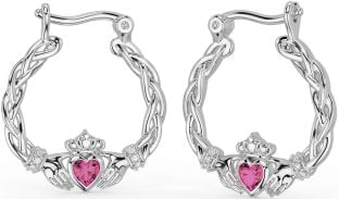 Diamant Roze Toermalijn Zilver Keltisch Claddagh Parel Bengelen Oorbellen